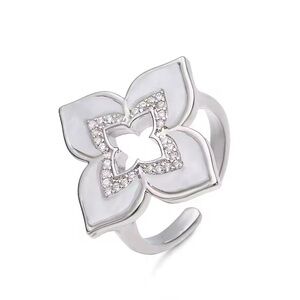 SILVER CZ ARCYLIC FLORETTE ADJUSTABLE RING